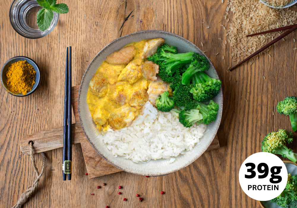 Chicken, rice, broccoli