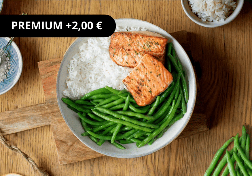 salmon, rice, green beans