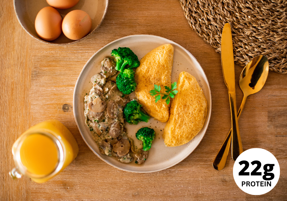 Omelet with mushroom cream sauce