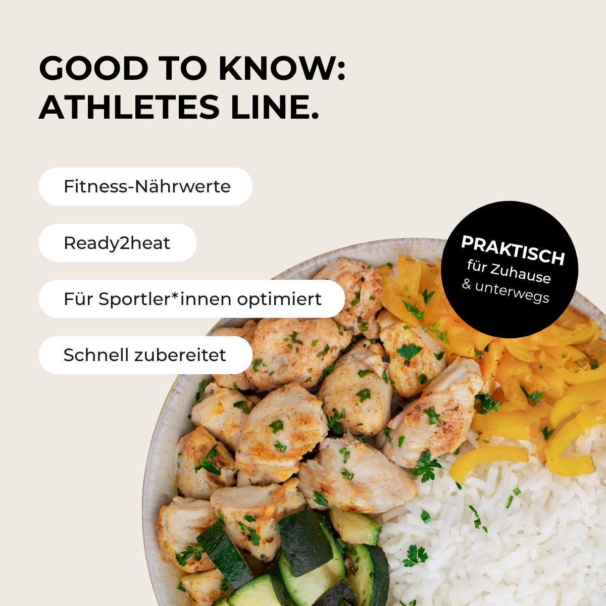 CH: Athletes Line: Hähnchen, Reis, Zucchini & Paprika