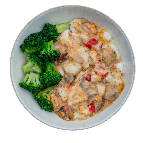 Chicken au gratin with cheese