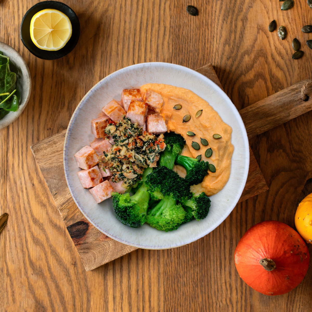 Salmon with pumpkin puree