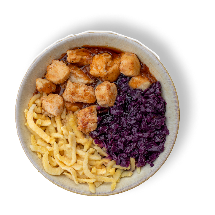 Chicken with red cabbage & spaetzle