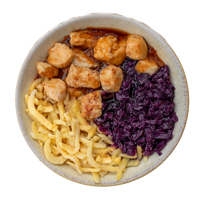 Chicken with red cabbage & spaetzle