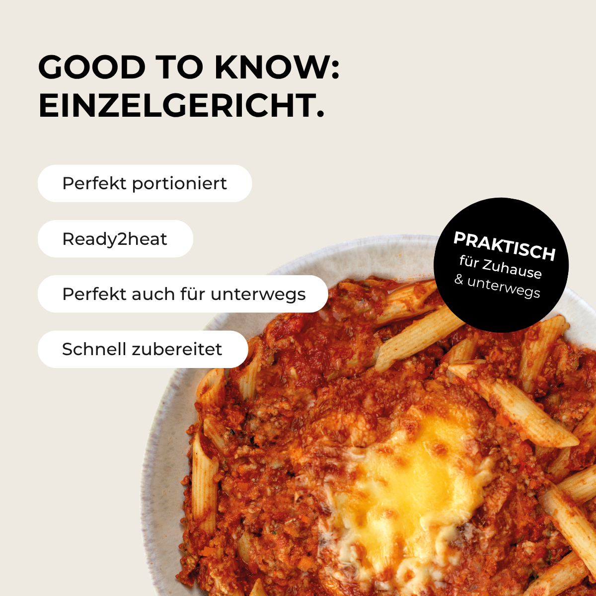 CH : Penne protéinées avec sauce bolognaise végétarienne