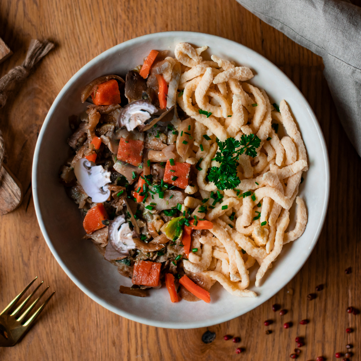 Spätzle avec lamelles de bœuf