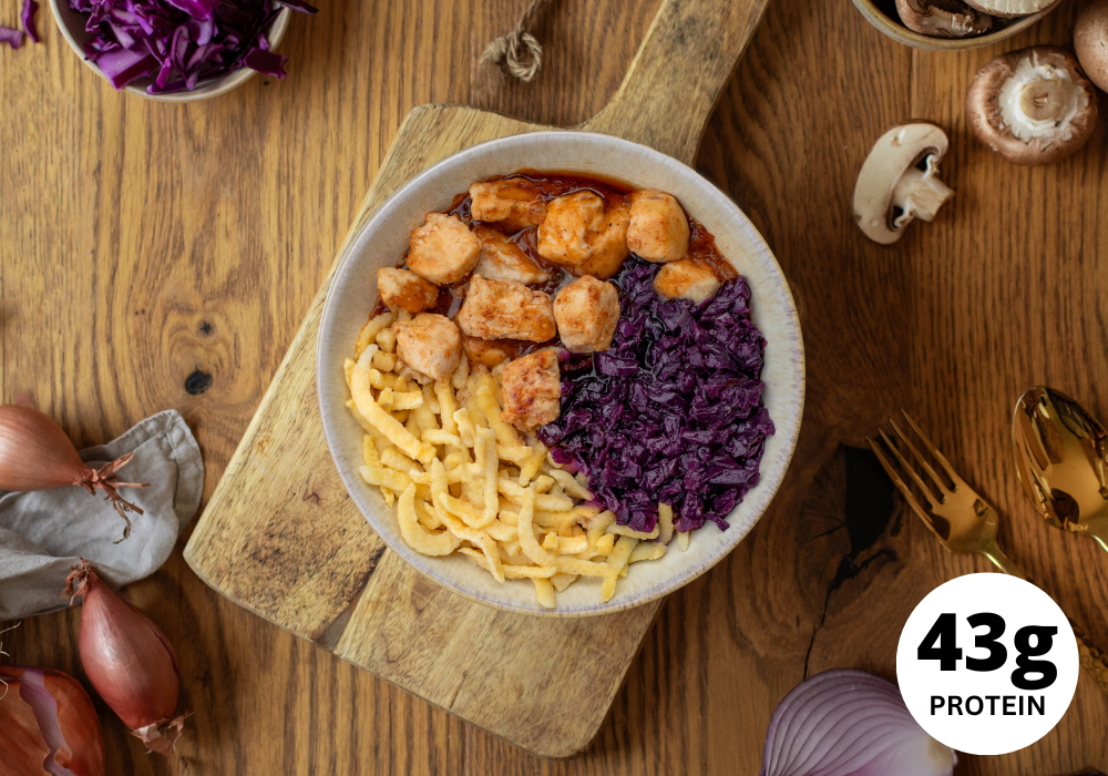 Poulet au chou rouge & spätzle