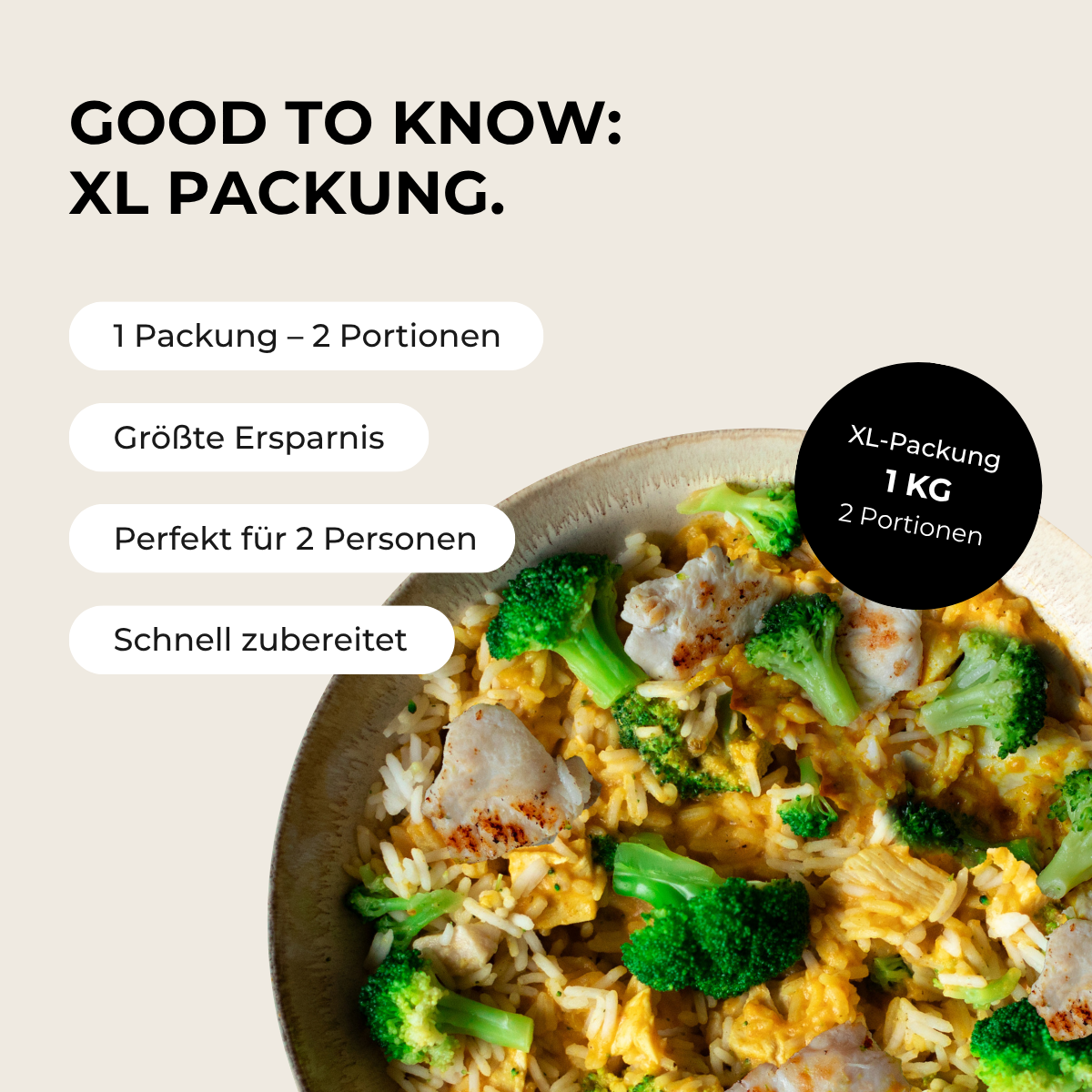 Poulet, riz, brocoli (XL, 2 portions)