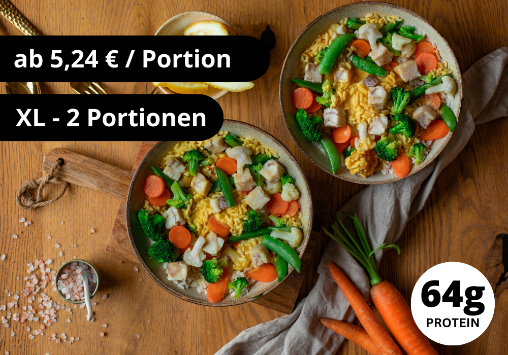 Seelachs, Reis & Gemüse (XL, 2 Portionen)