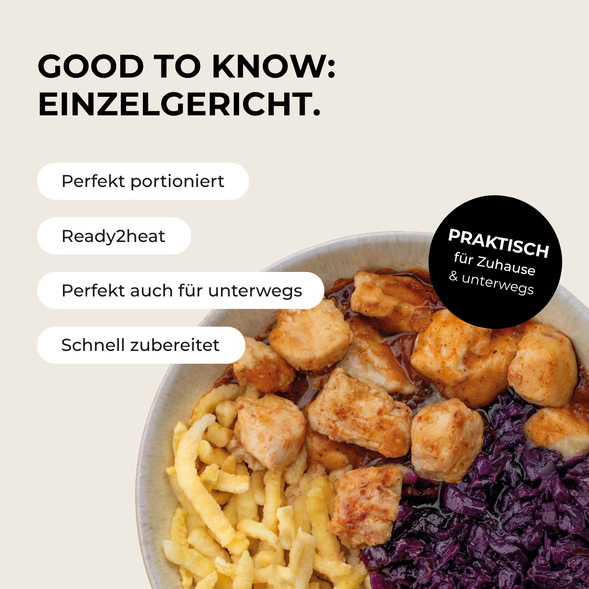 Hähnchen mit Rotkohl & Spätzle