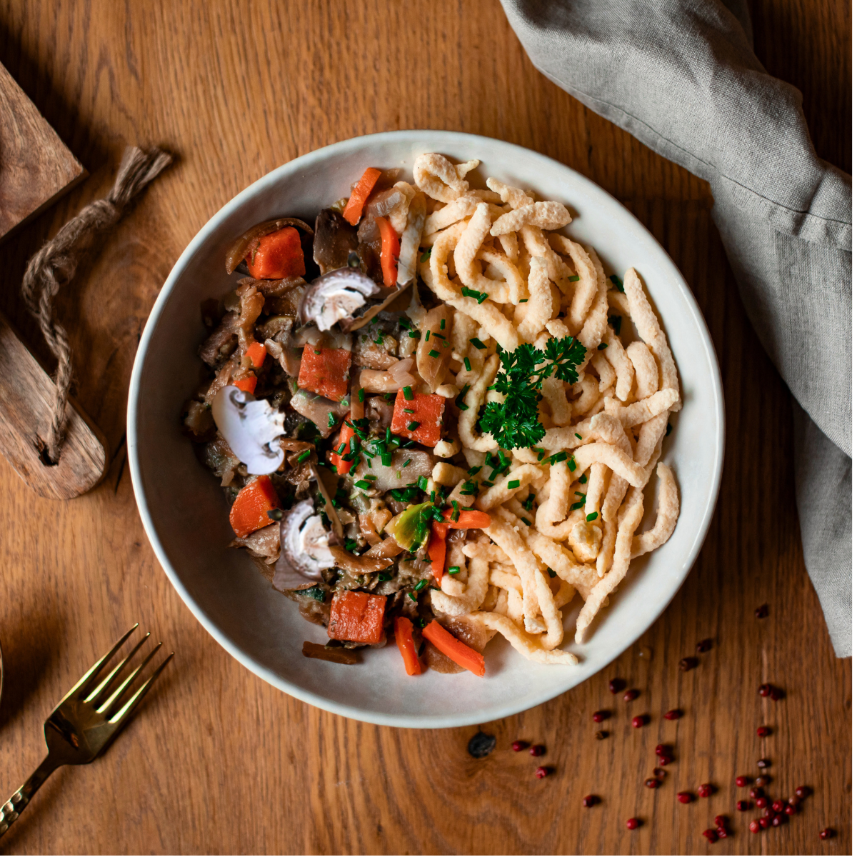 Spätzle mit Rinderstreifen